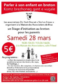 Parler à son enfant en breton / Komz brezhoneg gant e vugale. Le samedi 28 mars 2015 à Bruz. Ille-et-Vilaine.  09H30
